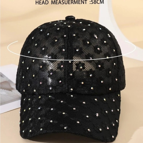 Black Rhinestone Embellished Cap
